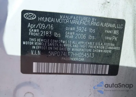 2017 Hyundai Elantra Se from USA, damaged, VIN 5NPD74LF7HH054513